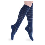 SocksLane Cotton Compression Socks for Women & Men. 15-20 mmHg Support Knee-High Indigo Stripes S/M