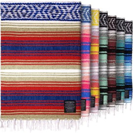 Hydration Nation Authentic Large Handwoven Mexican Striped Throw Blanket - Soft, Durable, Eco-Friendly - 70x50 - Sunrise
