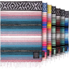 Hydration Nation Authentic Large Handwoven Mexican Striped Throw Blanket - Soft, Durable, Eco-Friendly - 70x50 - Cotton Candy