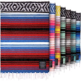 Hydration Nation Authentic Large Handwoven Mexican Striped Throw Blanket - Soft, Durable, Eco-Friendly - 70x50 - Mariner