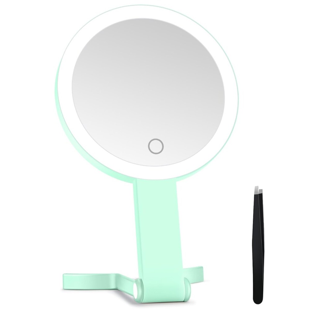 MIYADIVA Lighted Makeup Mirror, 30X Magnifying Mirror with Light, Hanging and Handheld Mirror with Handle, Green
