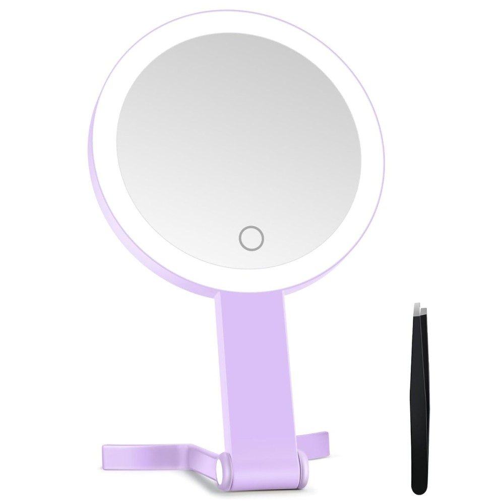 Lighted Makeup Mirror, 30X Magnifying Mirror with Light, Hanging and Handheld Mirror with Handle, Purple