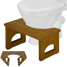Foldable Toilet Stool, 7.5 Inch Poop Stool for Bathroom, Bamboo Toilet Stool Squat Adult, Collapsible Squatting Potty Stool with Non-Slip Strip - Helps Bathroom Posture and Comfort (Brown)