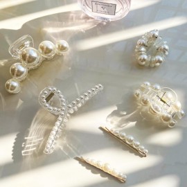 Pearl Hair Claw Clips for Thick/Thin Hair Claws,6PCS Nonslip Big Hair Clips for Women/Girls,Cute Decorative Bobby Hair Pins,Spiral Hair Ties,Wedding Hair Accessories (pearl)