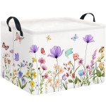 HIYAGON Rectangular Baby Girl Basket Kids Baby Storage Basket Toy Storage Bin Organizer Box Room Decor(Purple Flower)