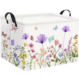 HIYAGON Rectangular Baby Girl Basket Kids Baby Storage Basket Toy Storage Bin Organizer Box Room Decor(Purple Flower)