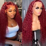 Bworto Burgundy Wig Human Hair 99j Burgundy 13x6 Deep Wave Lace Front Wigs Human Hair Pre Plucked HD Transparent Lace Frontal Wigs for Black Women Red Colored Wig 28 Inch