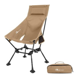 MOON LENCE High Back Folding Camping Chairs, Adjustable Height Beach Chair with Anti-Sinking Feet & Widened Seat (Khaki)