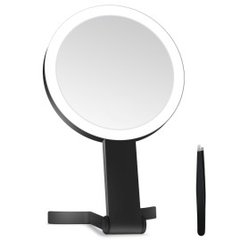Lighted Makeup Mirror, 30X Magnifying Mirror with Light, Hanging and Handheld Mirror with Handle,Black