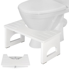Foldable Toilet Stool, 7.5 Inch Poop Stool for Bathroom, Bamboo Toilet Stool Squat Adult, Collapsible Squatting Potty Stool with Non-Slip Strip - Improve Squatting Posture and Comfort, White