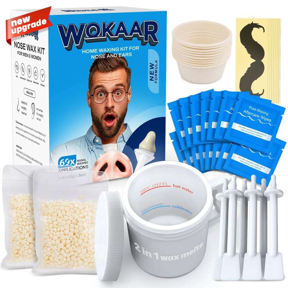 Nose Wax Kit |100g Wax, 30 Applicators | No Microwave Needed | Ear and Nose Hair Removal Waxing Kit for Men and Women | Pre/Post-Waxing Wipes | Mustache| Ear Hair Removar, 5 Weeks Lasting