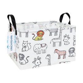 LANGYASHAN Rectangular Storage Bin Collapse Canvas Fabric Cartoon Storage Basket with Handles for Organizing Home Kitchen Boys and Girls Toys Office Closet Shelf Baskets (Rec Simplified Zoo)