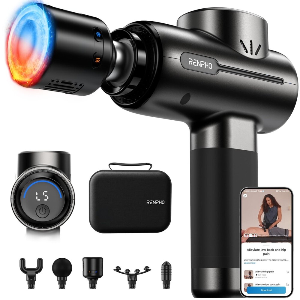 RENPHO Massage Gun with Heat and Cold, FSA Eligible HSA, Christmas Birthday Gifts for Women Men, Portable Percussion Muscle Deep Tissue Massager for Back and Neck, Handheld Massager with Carry Case