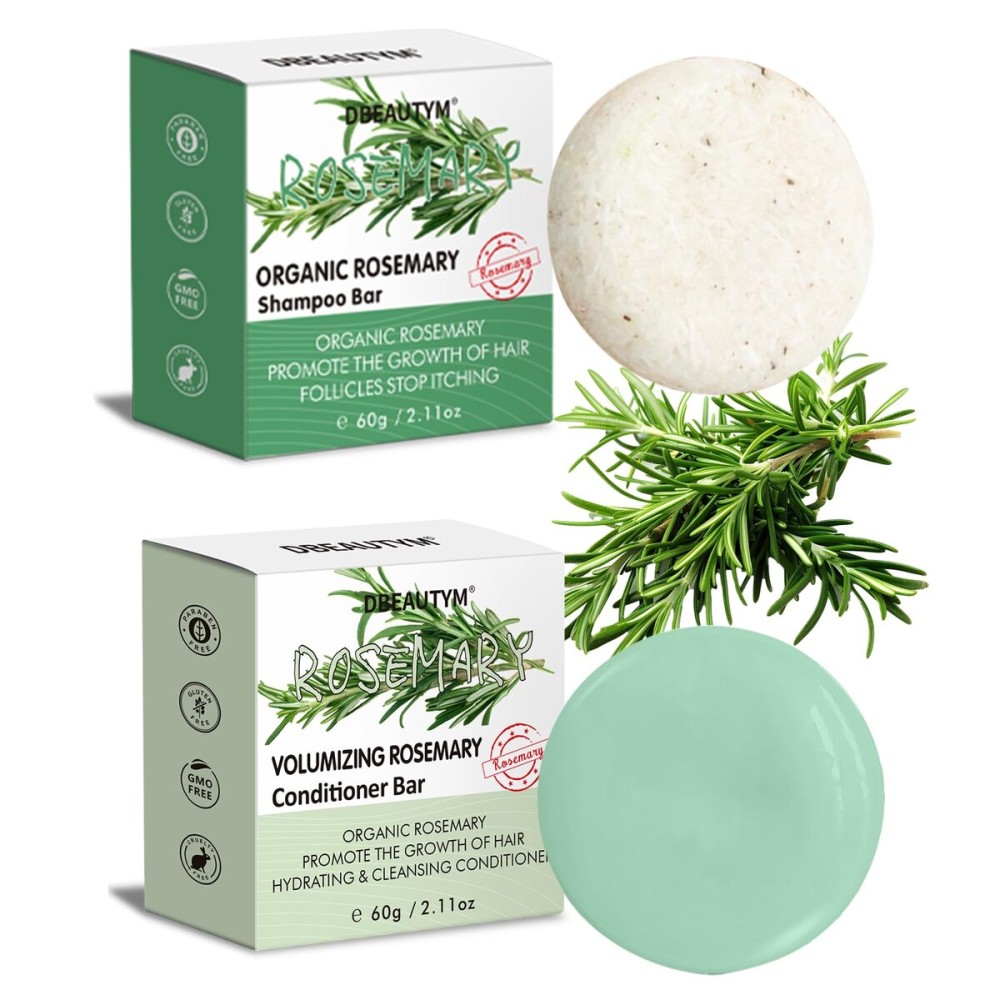 DBEAUTYM 2 Pack Rosemary Shampoo Conditoner Bar Set,Thinning Hair-Volume Shampoo & Conditioner Bar for Men and Women,Hair Thickening & Regrowth Treatment,Hair Growth Soap for Anti-Hair Loss