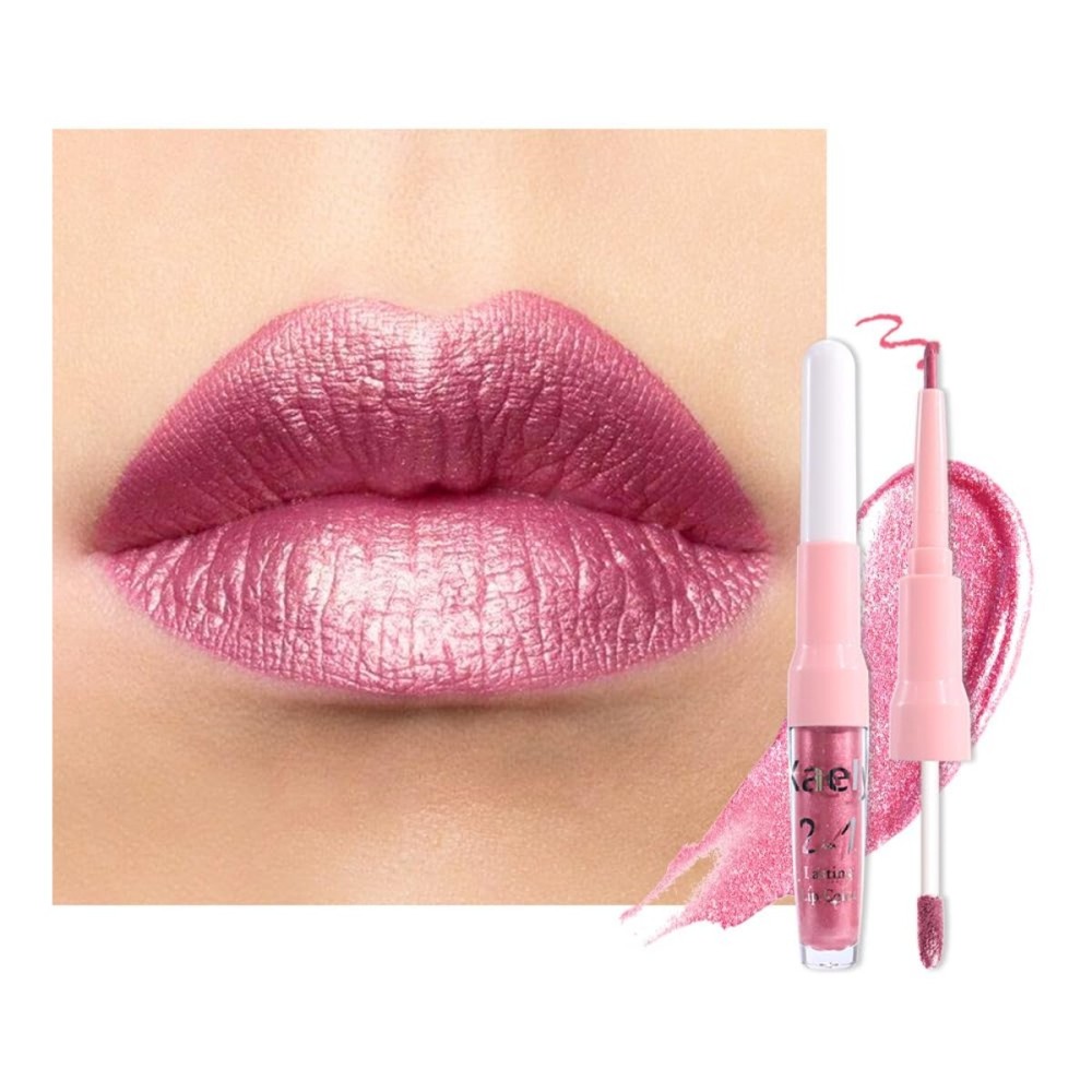 Kaely 2-in-1 Mauve Pink Metallic Lipstick and Lip Liner, Shimmer Liquid Metallic Lipsticks for Women, Glitter Lip Gloss Stain Long Lasting Waterproof Smudge Proof 24 Hour, Vegan Makeup, 12