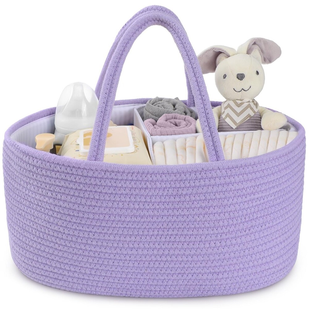 Maliton Baby Diaper Caddy Organizer, Cotton Rope Diaper Caddy Basket, Large Storage Basket for Newborn Boys and Girls, Gift for Baby Shower List, Newborn Essentials