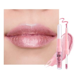 Kaely 2-in-1 Nude Pink Metallic Lipstick and Lip Liner, Shimmer Liquid Metallic Lipsticks for Women, Glitter Lip Gloss Stain Long Lasting Waterproof Smudge Proof 24 Hour, Vegan Makeup, 19