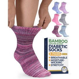 Pembrook Bamboo Viscose Diabetic Socks for Women & Men - 6 Pairs Ankle Neuropathy Socks for Swollen Feet | SpaceDye6