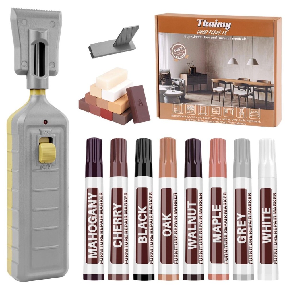 Vinyl Floor Furniture Repair Kit, Linoleum Repair Hard Wax 6 Color Hard Wax Touch Up Marker Cover Scratches, Stains,Cabinet, Table Cracks, Holes for Door