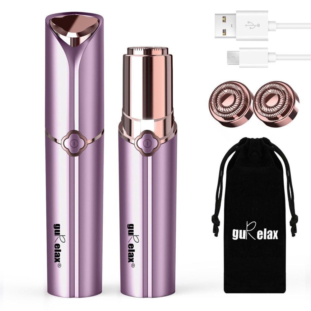 Facial Hair Removal for Women, Ladies Face Shaver(USB Rechargeable) for Chin Lip Neck Armpits and Peach Fuzz, Included 2 pc Replacement Heads