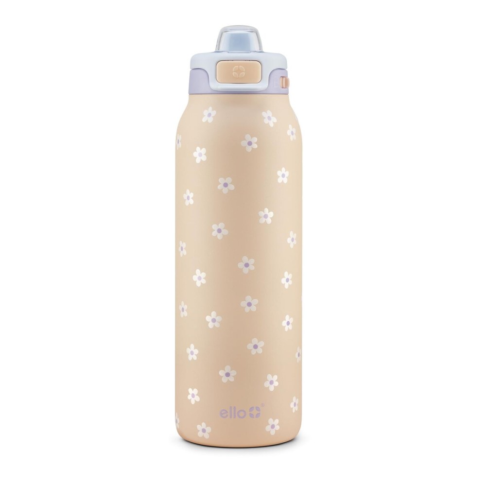 Ello Pop & Fill 32oz Stainless Steel Water Bottle with Quick Fill Technology, Double Walled and Vacuum Insulated Metal, Leak Proof Locking Lid, Sip and Chug, Reusable, BPA Free, Gloss Daisies