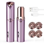 Facial Hair Removal for Women, Ladies Face Shaver(Rechargeable) for Chin Upper Lip Neck Armpits, Included 4 Replacement Heads, with a Velvet Storage Pouch