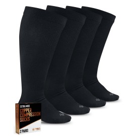 Doctor\'s Select Copper Plus Size Compression Socks Wide Calf - 2 Pairs | 20-30mmHg Extra Wide Calf Compression Socks Women | Copper Compression Socks Men & Women | Extra Wide Calf Compression Socks for Swelling & Circulation Support | Black