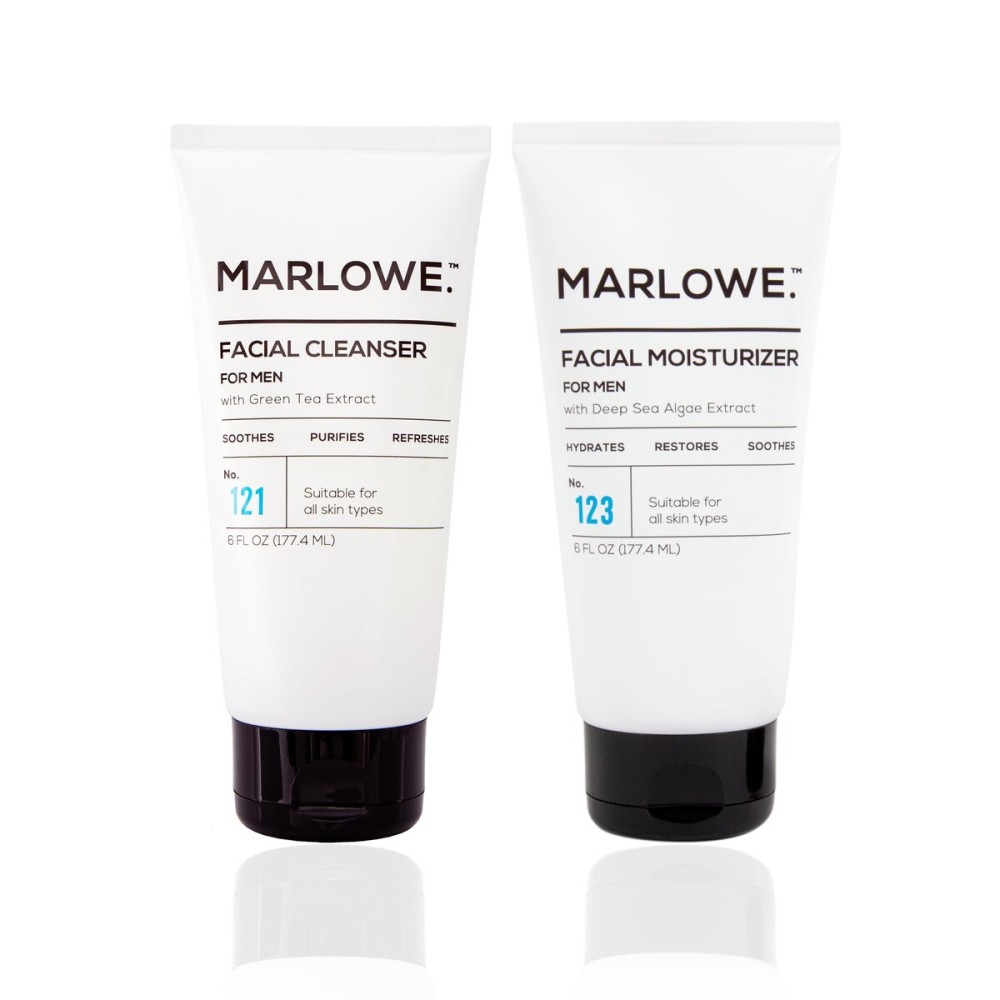 MARLOWE. Face Cleanser & Moisturizer Skin Care Duo, No. 121 Facial Cleanser 6 oz & No. 123 Facial Moisturizer 6 oz with Green Tea & Deep Sea Algae Extracts, Purifies, Hydrates, Refreshes & Soothes
