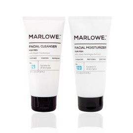MARLOWE. Face Cleanser & Moisturizer Skin Care Duo, No. 121 Facial Cleanser 6 oz & No. 123 Facial Moisturizer 6 oz with Green Tea & Deep Sea Algae Extracts, Purifies, Hydrates, Refreshes & Soothes