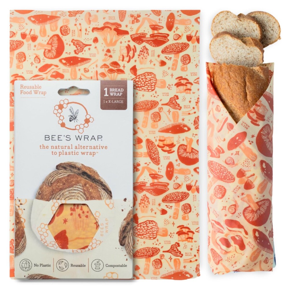 Bee\'s Wrap Beeswax Wraps for Food - Bread Wrap - Made in USA Reusable Bread Storage Bags - Organic & Eco-Friendly Alternative to Aluminum Foil, Sourdough Bags & Plastic Wrap, Mushroom Magic