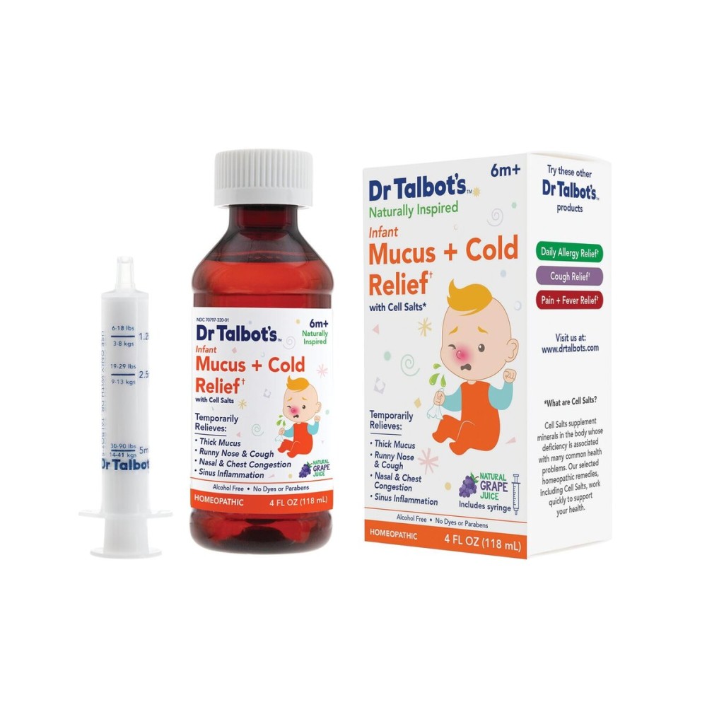 Dr. Talbot\'s Infant Mucus and Cold Relief with Cell Salts - 4 fl oz - Naturally Inspired Kids Cold Medicine - Grape Juice Flavor - Includes Syringe