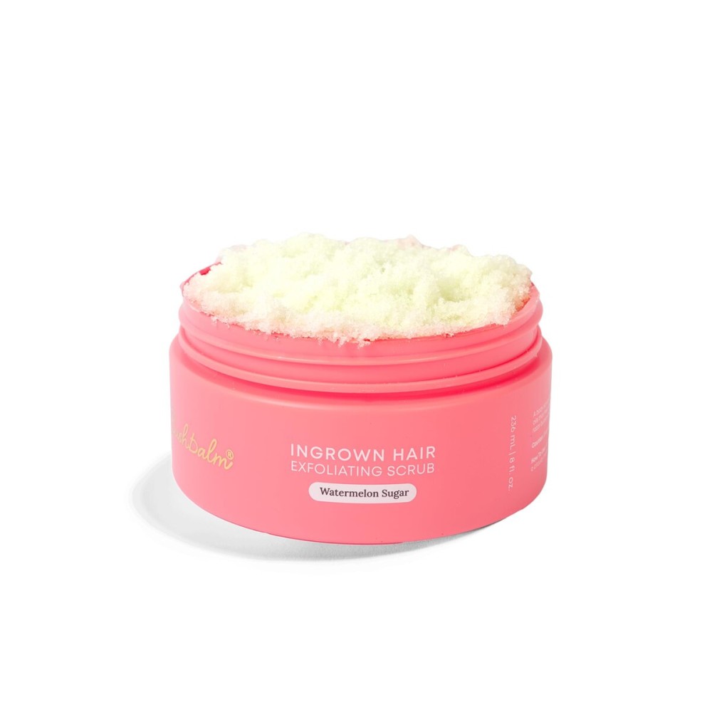 Bushbalm Ingrown Hair Exfoliating Scrub - Pre-Shave Sugar Scrub for Ingrown Hairs, Razor Bumps & Dry Skin - Gently Buffs & Soothes Sensitive Skin - Watermelon Sugar 236ml