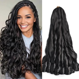 French Curly Braiding Hair 18 Inch Loose Wavy 6 Packs Black Bouncy Braiding Hair Extensions 90g/Pack Synthetic French Curl Crochet Hair for Black Women (18 Inch,6 Packs,1B)