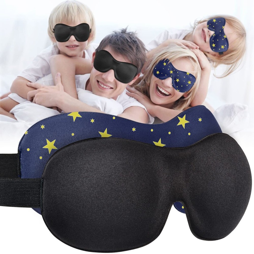 AMAZKER Cute Eye Mask Sleep Mask for Men Women Kids,2 Pack 3D Contoured Cup Sleeping Mask & Blindfold, Concave Molded Night Sleep Mask, Block Out Light (Stars &Black, 2 Count (Pack of 1))