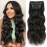 ALXNAN Clip in Long Wavy Synthetic Hair Extension 20 Inch Black Brown 4PCS Thick Hairpieces Fiber Double Weft Hair for Women