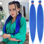 Blue Pre Stretched Braiding Hair 30 Inch 2 Packs Professional Yaki Texture Festival Braids Box Crochet Twist Hair Extensions