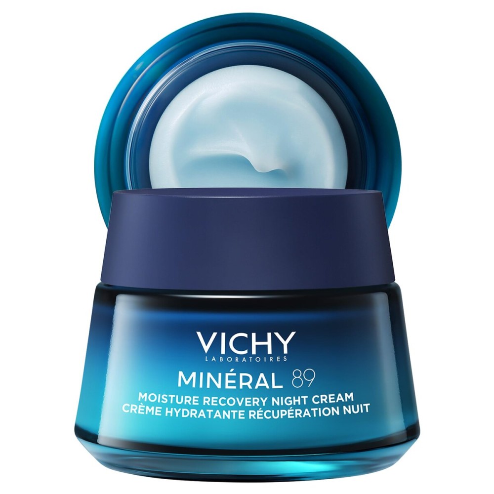 VICHY Minral 89 Moisture Recovery Night Cream, Face Moisturizer with Hylauronic Acid, Melatonin & Minerals for Skin Barrier Repair, Plumps Skin, Non-Greasy, 50ml