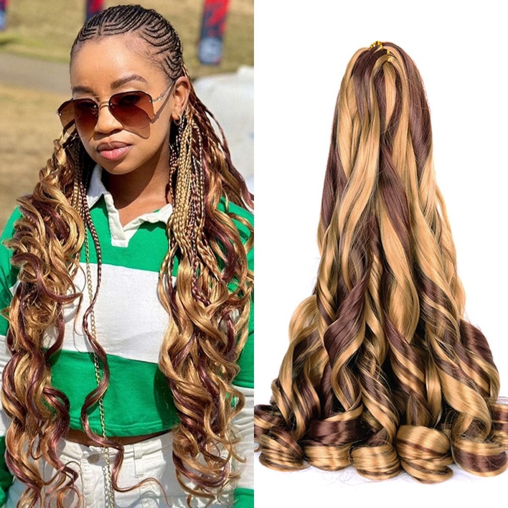 French Curl Braiding Hair 24 Inch Pre Stretched Bouncy Braiding Hair Loose Wavy Crochet Braids Hair French Curls Synthetic Hair Extensions for Boho Box Braids (24inch,2packs,P27/33)