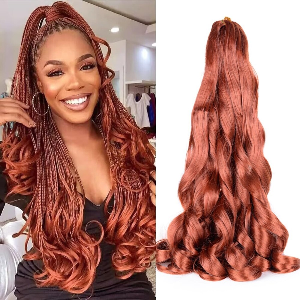 Ginger French Curl Braiding Hair 24 Inch Soft Box Braiding Hair Pre Stretched Loose Wave Bouncy 75g/pack Yaki Crochet Hair for Black Women Hair Extensions for Braids (24inch,2packs,350)