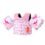 MoKo Toddler Swim Vest for Kids, Arm Floaties for Toddler 20-30-50 lbs, Water Wings with Emergency Whistle, Cute Arm Band Pool Floaties Swim Training Equipment for Beach, Pool, Pink Whale