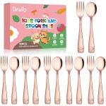 DRKIO Stainless Steel Toddler Utensils Set - 12 Pieces Kids Silverware Set Children Safe Food Grade Small Forks and Spoons Dishwasher Safe Mirror Polished