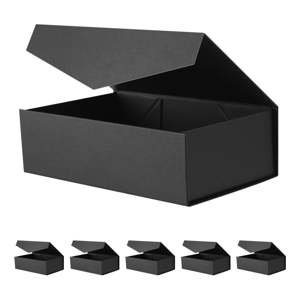 BLK&WH 6 Gift Boxes 9.5x5.5x2.9 Inches, Black Groomsman Collapsible Magnetic Gift Boxes with Lids (Matte Black)