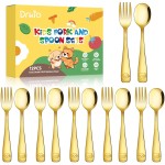 DRKIO Stainless Steel Toddler Utensils Set - 12 Pieces Kids Silverware Set Children Safe Food Grade Small Forks and Spoons Dishwasher Safe Mirror Polished