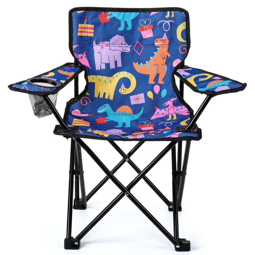 KABOER Kids Multicolor Dinosaur Pattern Outdoor Folding Camping Chair with Cup Holder and Carrying Bag for Beach Picnic Camping Travel Lawn
