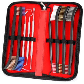 Accmor Gun Cleaning Brush & Polymer Pick Kit, Weapons Cleaner Tools Set Including 5 Double-Ended Metal Wire Bristle, 3 Stainless Steel & 1 Plastic Nylon Picks Supplies for Welding Slag Rust