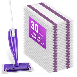 Pure Realm Disposable Wet Jet Refill for Swiffer Wet Jet Mop,30-Pack Multi-Surface Spray Mop Pad Refills for Floor, Bathroom, Kitchen, Living Room Cleaning, Super Strong Stains Absorption