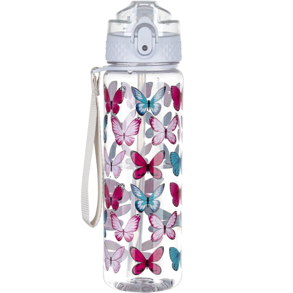 OLDLEY 17oz Kids Water Bottle for school Girls Boys, Water Bottle With Silicone Straw, Leak-Proof Tritan BPA-Free, Reusable water bottles for kids, Clear Butterflies