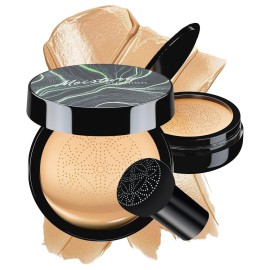 Mushroom Head Air Cushion CC Cream - BB Cream Face Makeup Foundation for Mature Skin Moisturizing Concealer Brighten Long-Lasting, Even Skin Tone for All Skin Types (Buff Beige)