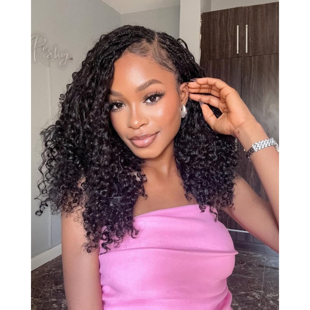 Beverlee Goddess Box Braids Crochet Hair 8 Inch 8 Packs Bob Bohemian Crochet Braids Curly Ends Messy Pre-looped Synthetic Curly Hair for Women