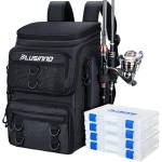 PLUSINNO Fishing Backpack with Rod Holders Tackle Box, 42L Large Water-resistant Tackle Bag Store Fishing Gear